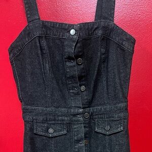 David Lerner New York women's black denim dress Sleeveless A-Line Midi